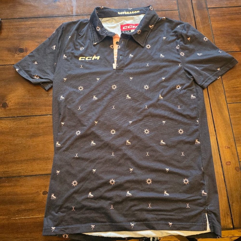 CCM Short Sleeve Offseason Polo Shirt Golf and Hockey Pattern Men's Small